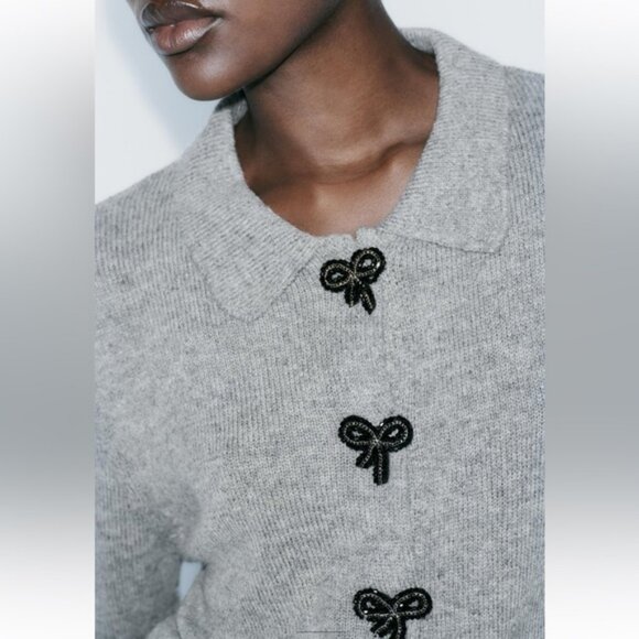 ZARA BOW-SHAPED BUTTON KNIT CARDIGAN - Picture 2 of 7